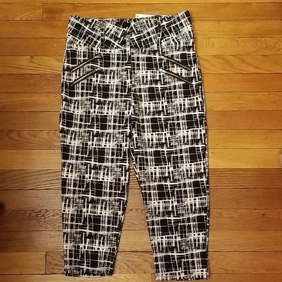 Connection 18 Pants - High Waisted Black & White Abstract Capri's